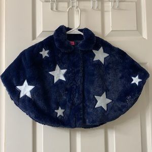 🌷3 for$25🌷Betsey Johnson, US 3T, Navy Blue & Silver Star Detail Faux Fur Cape